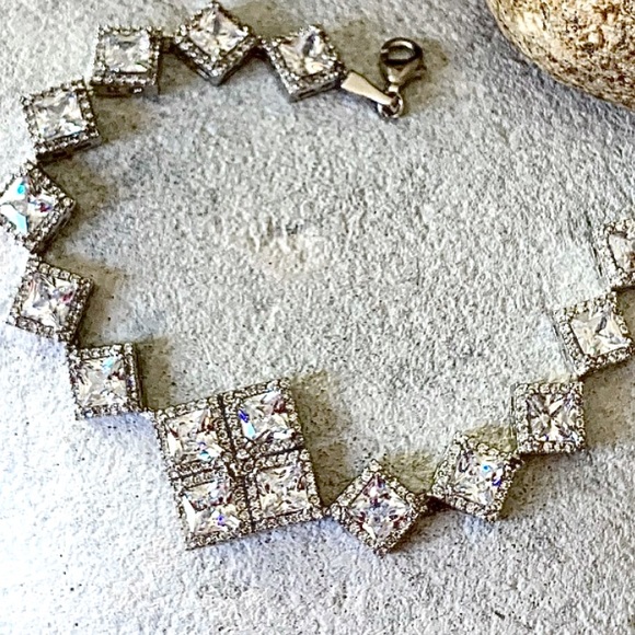 Sparkling Princess Cut Sterling Bracelet - Picture 5 of 10